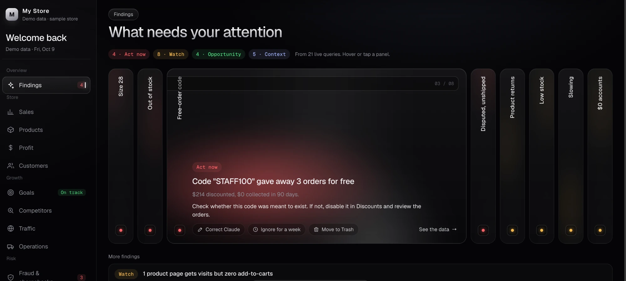 Proactive Shopify Dashboard screenshot
